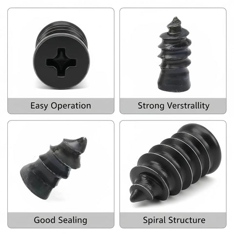 61 Piece Tire Repair Kit With Rubber Nails And Spiral Screws, showing easy operation, strong versatility, good sealing, spiral structure.