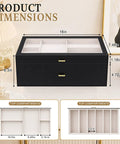 Product dimensions showing Premium Two Tier Black Belt Organizer With Spacious Drawer For Bedroom Closets, dimensions labeled in inches.