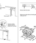 Installation guide for 3/4 Inch RV Pocket Door Hangers with Quad Rollers for 111/118F track, showing measurements and tools needed.