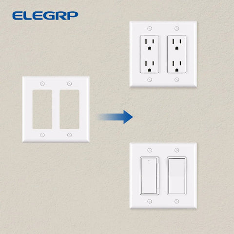 Installation of 2-Gang Decorator Wall Plate Cover Glossy White, Standard Size 4.53x4.57 Inches, unbreakable thermoplastic faceplate.