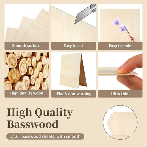 Five Pack 12 By 12 Inch Basswood Plywood Sheets One Sixteenth Inch Thick Unfinished Wood Blanks for laser cutting display