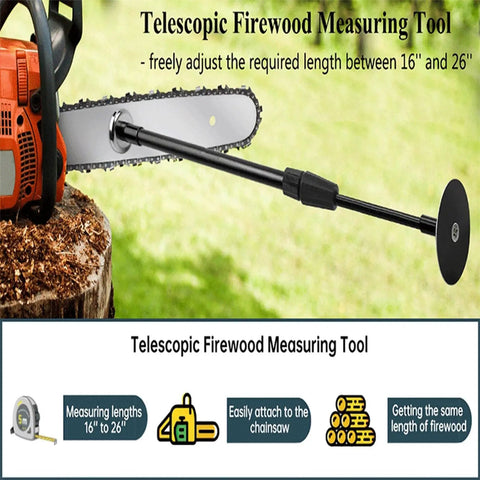 Heavy Duty Steel Firewood Measuring Tool With Rock Solid Magnetic Base For Chainsaw Bar Mount Dead Nuts Secure Wood Length Gauge Quick Adjust For Campfire Season And Outdoor Splitting Jobs on chainsaw with telescopic feature.