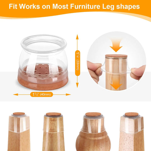 Straight Up Heavy Duty Chair Leg Protectors For Hardwood Floors, Silicone Felt Caps And Grips, Knock Scratch And Scrape Problems Cold, Smooth Operator Furniture Slides Universal Large 36 Pack, clear silicone cap on wood leg