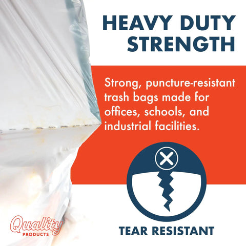 Close-up of 13 Gallon Heavy Duty Trash Bags With Drawstring For Office And Janitorial Use, Leak Resistant White Waste Can Liners Puncture Resistant Workhorse For Facilities, 200 Count showcasing tear resistance.