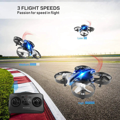 Kid Friendly Mini Drone For Beginners With Auto Hover Indoor RC Nano Quadrotor 3D Flips on a racetrack, remote displayed