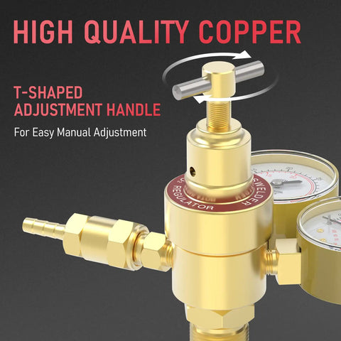 Argon CO2 Regulator For MIG TIG Welding With Dual Gauges Dope PSI Range Zero To Four Thousand CGA580 Inlet Eight Point Two Feet Hose