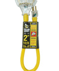 Yellow Jacket Contractor-Grade Extension Cord With Lighted End And 3 Outlets, Rugged Vinyl Jacket, 12 Gauge, 2 Foot, SJTW