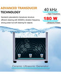 Advanced transducer technology in Heavy Duty 3 Liter Stainless Steel Ultrasonic Cleaner With 180 Watt Heating And Programmable Timer.