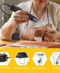 Woman using Mini Heat Gun 350W Tiny But Mighty Hot Air Tool With Long Six Point Five Six Foot Cable Reflector Nozzle for crafting.