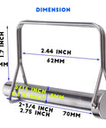 Image showing dimensions of 10 Piece Large Trailer Coupler Pin Set Heavy Duty Hitch Pin Locking Pin 5 Sixteenth Inch By Two And Three Quarter Inch 8x70mm Zinc Plated Carbon Steel Outdoor Use Rust Resistant And Secure Trailer Hitch.