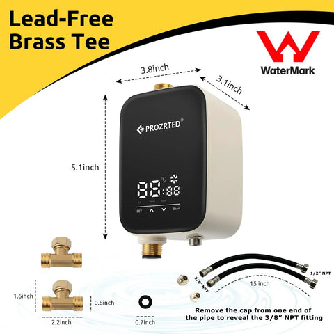 Straight Up Instant Hot Water Recirculating Pump Kit With Built In Digital Thermostat And Timer Under Sink System Kills Cold Showers Smart Plumbing Upgrade, lead-free brass tee, digital display, compact size.