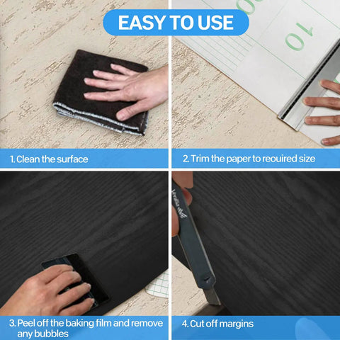Steps to apply Black Wood Contact Paper Peel And Stick 118 Inch By 16 Inch Waterproof Self Adhesive Wallpaper for renovation