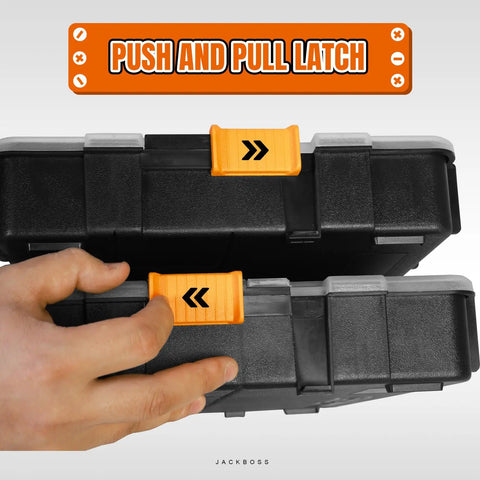 Kickass Workhorse Two Pack Tool Box Organizers Featuring Crystal Clear Lids And Seventeen Custom Slide Apart Compartments For Screws Bolts Nails Hardware Fishing Tackle And Shop Projects Vibrant Orange Finish