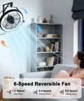 23 Inch Wall Mounted Fan With Light And Remote App Control, 6 Speeds, Quiet Operation shown in a living room installed on wall