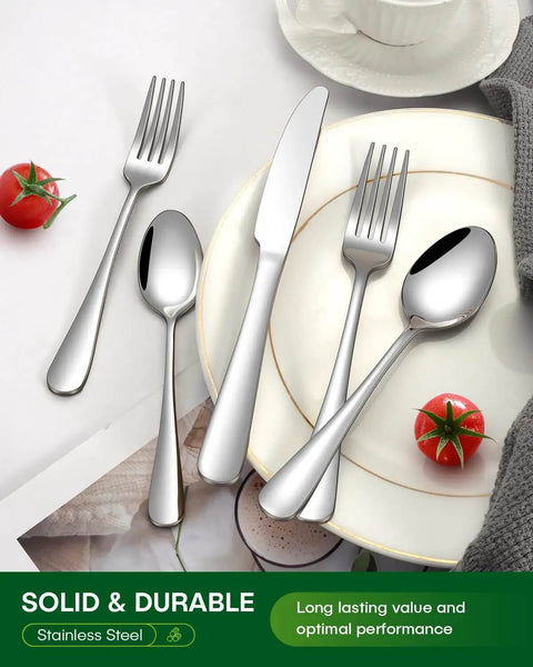 20 Piece Stainless Steel Flatware Set For Four People Everyday Dining Utensils With Knives Forks Spoons And Tea Spoons Mirror Polished Finish