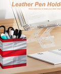 Puerto Rico Flag Pen Holder Desk Organizer with PU leather finish on a desk with stationery