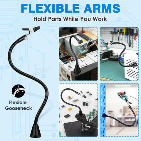Magnetic Helping Hands Soldering Station With 5X LED Magnifying Lamp 6 Flexible Arms 360 Degree Soldering Clamp in use