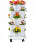 Five Tier Vertical Garden Planter With Wheels Self Watering Stackable Plant Stand for strawberries, herbs, flowers, vegetables