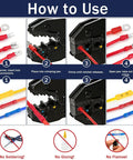 All In One 1520Pcs Electrical Crimp Connectors Kit usage steps with crimping tool, terminals, and color-coded wires.