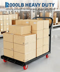 Rugged 2000 Lb Capacity Platform Cart With Steel Flatbed 2 In 1 Design For Warehouse Hauling And Factory Moves A Real Workhorse For Moving Heavy Loads Fast And Safely. loaded with boxes in warehouse