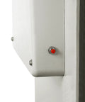 Close-up side view of hidden in-wall safe lock mechanism with visible red button and metal hardware, easy to install for home or office use.
