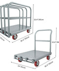 Beast 2 In 1 Drywall Cart Heavy Duty Platform Cart With Folding Wheels And Sides, steel design, dimensions labeled
