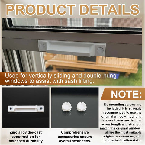 No Fuss 4 Pack Window Sash Lift Handles For Double Hung Frames Heavy Duty Die Cast Zinc Construction Smooth Everyday Grip White Replacement Hardware 3-5/16 Inch Kit Rock Solid on window for easy sash lifting.