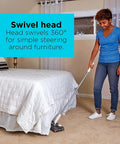 No Fuss Grab And Go Cordless Floor Sweeper features a 360° swivel head for easy maneuvering around furniture.