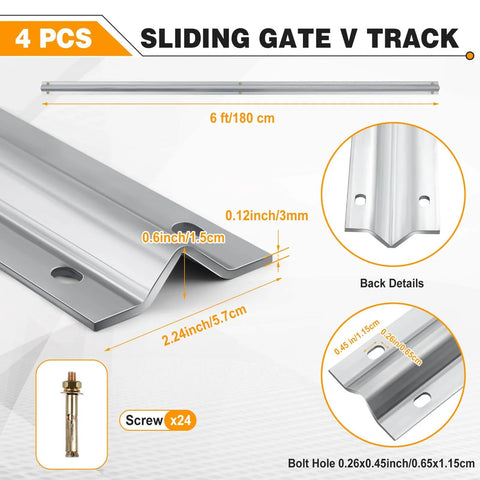 24 Ft V Track Galvanized Inverted V Track For Sliding Gates With Hardware Kit Built Tough Heavy Duty Rail with Screws