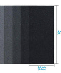 90 Piece Sandpaper Assortment Set With Wet Dry Grit Range From 400 To 7000 showing dimensions of sheets in inches