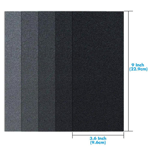 90 Piece Sandpaper Assortment Set With Wet Dry Grit Range From 400 To 7000 showing dimensions of sheets in inches