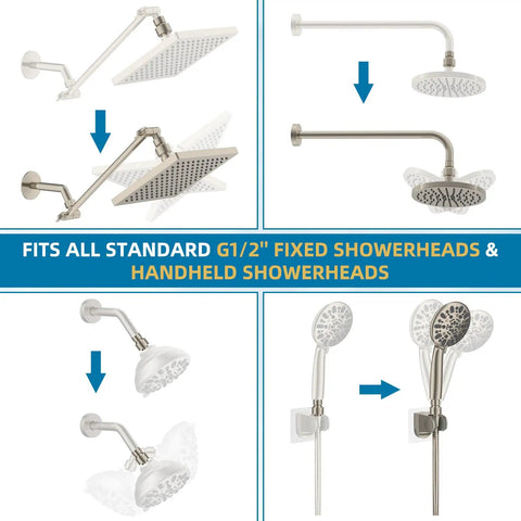 All Metal Shower Head Swivel Ball Joint Adapter For Solid Brass Adjustable Shower Arm Connector And Extension, Universal Showerhead Connector, Brushed Nickel Finish, No Leak Design, Heavy Duty, Leak-Free Performance for G1/2 showerheads