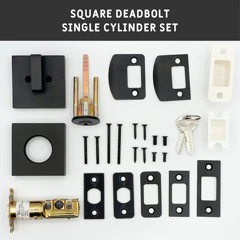 Square Deadbolt Matte Black Single Cylinder Lock With Easy Installation Keyed On One Side And Inner Turn Lock components