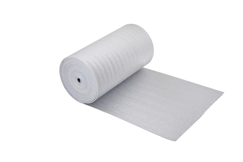 SmartSHIELD foam-core reflective insulation roll, 5 mm thick, 24 in x 25 ft, aluminum foil, side view