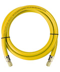 Refrigerant vacuum hose, yellow, 6 ft, 3/8-in diameter with brass 1/4-in flare fittings on both ends.