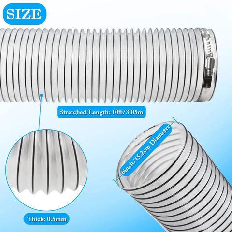 6 Inch Dust Collection Hose 10 Ft Heavy Duty Pvc Flexible Tubing optimized for shop vacs, showcasing size and clear tubing details.