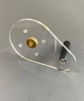 Dead On Accurate Router Base Plate Compatible With DWP611 And DCW600B 6X9 Inch Clear Acrylic with brass knob for precise control.