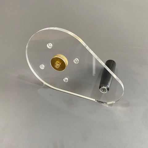 Dead On Accurate Router Base Plate Compatible With DWP611 And DCW600B 6X9 Inch Clear Acrylic with brass knob for precise control.