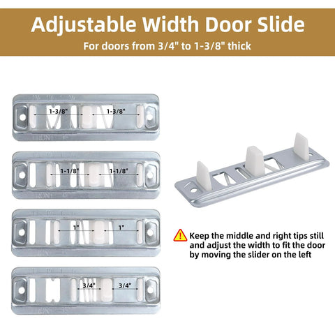 8 Pack Sliding Closet Door Floor Guides Set with adjustable width for doors 3/4 to 1-3/8 inch thick, metal and plastic parts visible