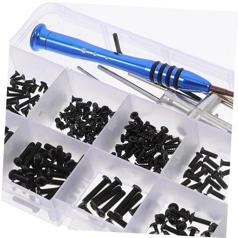 Ultimate RC Car Screw Tool Kit with precision bits, metric fasteners, nuts, and bolts in a portable organized case for quick repairs.