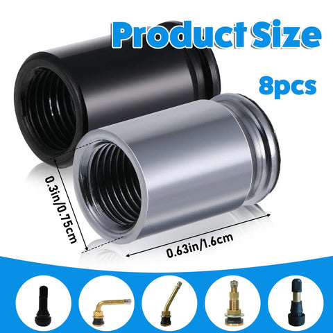 Bullet Style Valve Stem Caps Aluminum Alloy Built Tough Dustproof Waterproof, Corrosion Resistant Tire Air Caps, 8 Pack, size display