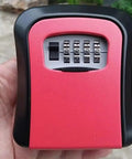 Durable 4 Digit Combination Code Lock Storage Box in red, showing the number dial for secure wall mounting, ideal for key protection.