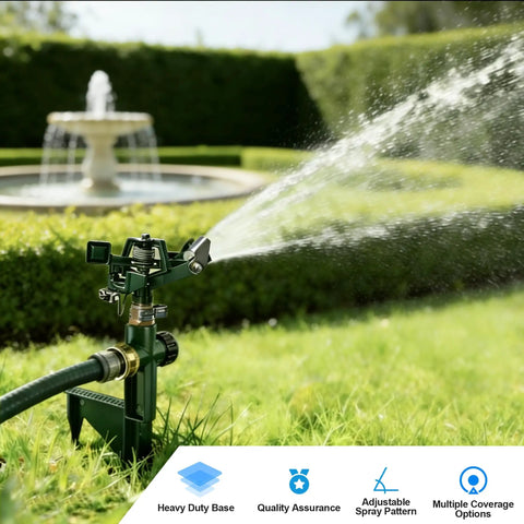 Two Pack Impact Sprinklers For Yard With Adjustable Pulsating Spray, Step Spike Lawn Sprinkler Built From Zinc Alloy in use on lawn