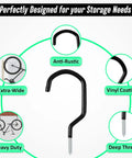 Six Pack Heavy Duty Garage Hooks For Wall And Ceiling Storage Perfect For Hanging Bikes Hoses Cords Garden Tools And More Durable Vinyl And Epoxy Coated Hooks Built Tough To Maximize Your Garage Organization And Free Up Real Estate image showing thick hanging hook with vinyl coating and deep thread screw.