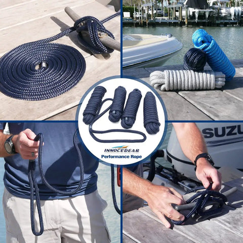 Rock Solid 1/2 Inch X 15 Feet Dock Lines Navy Blue 4 Pack Marine Grade Double Braided Nylon Boat Rope Heavy Duty Mooring Cord Snap Guard Eyelets Salt Water And UV Resistant Tug Line For Boats