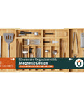 Expandable Magnetic Connected 13 Slot Silverware Drawer Organizer With Adjustable Length From 21 To 37.4 Inches Bamboo Utensil Tray