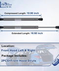 Diagram showing dimensions of a Pair Of Hood Lift Supports Gas Springs For Dodge Ram 1500 2500 3500 4500 5500 Replace Front Hood Shocks And Struts.
