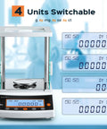 Pro Grade Analytical Balance With 220g Capacity, 0.0001g Readability And 0.0004g Tolerance, Four Units Switchable