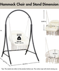 Dimensions of Macrame Hammock Chair With Stand Heavy Duty Swing Chair Cushioned Seat Natural Color For Patio Porch Outdoor