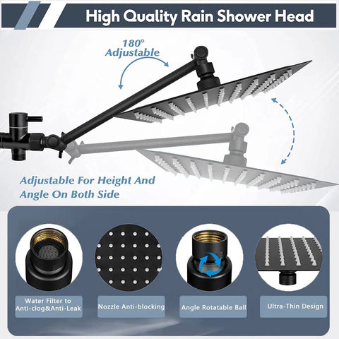 8 Inch Rain Shower Head With 2 In 1 Handheld Sprayer, High Pressure Rainfall Shower Combo With 9 Inch Extension Arm, Adjustable Design